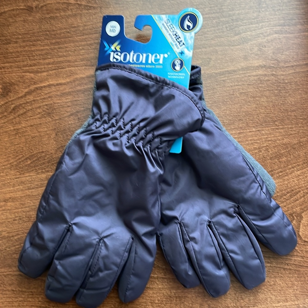 NWT! Men’s Isotoner SleekHeat Touchscreen Water Resistant Packable Gloves Medium